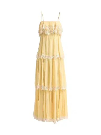 Hemant & Nandita Women's Lace-Trim Tiered Maxi Dress - Yellow | Thumbnail 1 Hemant & Nandita Women's Lace-Trim Tiered Maxi Dress - Yellow | Thumbnail 1