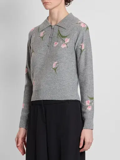 Erdem Women's Rib-Knit Floral Merino Wool Sweater | Thumbnail 4 Erdem Women's Rib-Knit Floral Merino Wool Sweater | Thumbnail 4