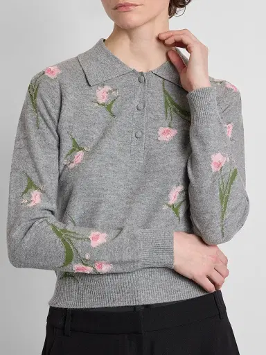Erdem Women's Rib-Knit Floral Merino Wool Sweater | Thumbnail 5 Erdem Women's Rib-Knit Floral Merino Wool Sweater | Thumbnail 5
