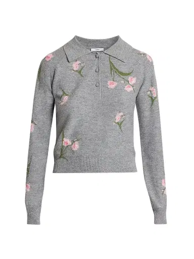 Erdem Women's Rib-Knit Floral Merino Wool Sweater | Thumbnail 1 Erdem Women's Rib-Knit Floral Merino Wool Sweater | Thumbnail 1