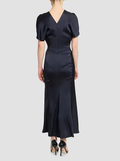 Victoria Beckham Women's Bela Satin Ruched Midi Dress - Midnight | Thumbnail 3 Victoria Beckham Women's Bela Satin Ruched Midi Dress - Midnight | Thumbnail 3