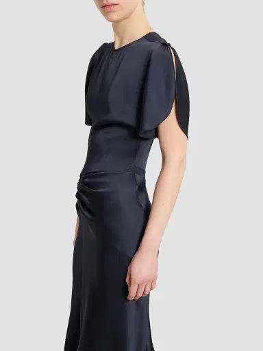 Victoria Beckham Women's Bela Satin Ruched Midi Dress - Midnight | Thumbnail 5 Victoria Beckham Women's Bela Satin Ruched Midi Dress - Midnight | Thumbnail 5