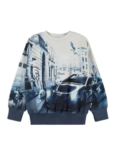 Molo Little Boy's & Boy's Mattis Racecar-Print Cotton Sweatshirt - Curiocity | Thumbnail 1 Molo Little Boy's & Boy's Mattis Racecar-Print Cotton Sweatshirt - Curiocity | Thumbnail 1