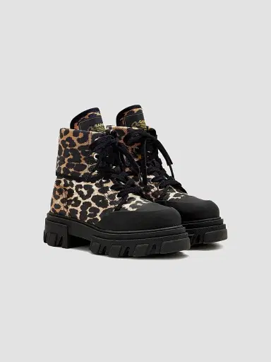 Ganni Women's Cleated Leopard Print Denim Ankle Boots - Almond Milk - Size 11 | Thumbnail 2 Ganni Women's Cleated Leopard Print Denim Ankle Boots - Almond Milk - Size 11 | Thumbnail 2