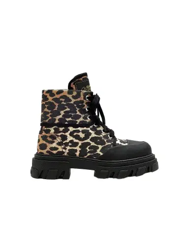 Ganni Women's Cleated Leopard Print Denim Ankle Boots - Almond Milk - Size 11 | Thumbnail 1 Ganni Women's Cleated Leopard Print Denim Ankle Boots - Almond Milk - Size 11 | Thumbnail 1