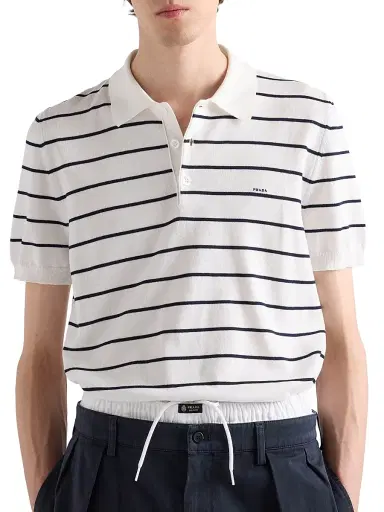 Prada Men's Short-Sleeved Striped Cotton Polo Shirt | Thumbnail 3 Prada Men's Short-Sleeved Striped Cotton Polo Shirt | Thumbnail 3