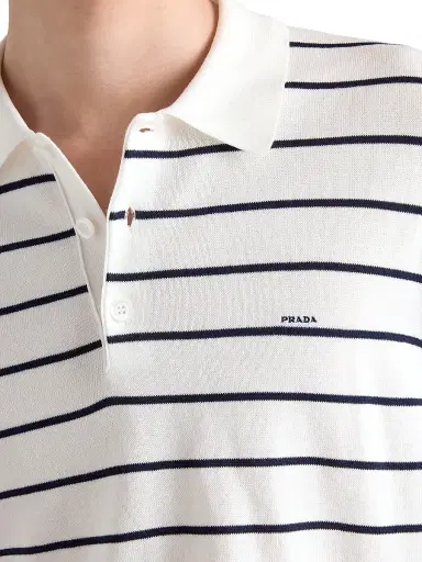 Prada Men's Short-Sleeved Striped Cotton Polo Shirt | Thumbnail 5 Prada Men's Short-Sleeved Striped Cotton Polo Shirt | Thumbnail 5