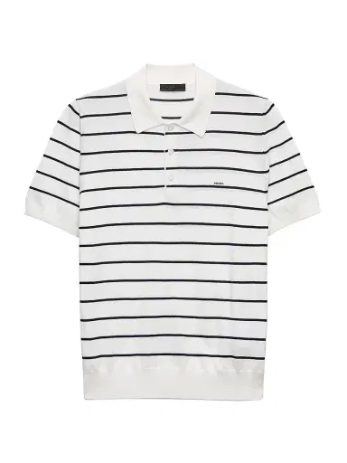 Prada Men's Short-Sleeved Striped Cotton Polo Shirt | Thumbnail 1 Prada Men's Short-Sleeved Striped Cotton Polo Shirt | Thumbnail 1