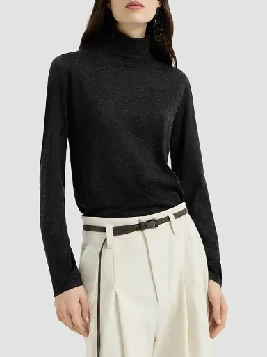 Brunello Cucinelli Women's Cashmere and Silk Lightweight Turtleneck Sweater - Anthracite | Thumbnail 2 Brunello Cucinelli Women's Cashmere and Silk Lightweight Turtleneck Sweater - Anthracite | Thumbnail 2
