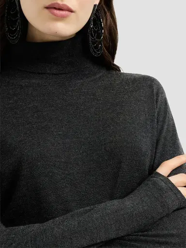 Brunello Cucinelli Women's Cashmere and Silk Lightweight Turtleneck Sweater - Anthracite | Thumbnail 4 Brunello Cucinelli Women's Cashmere and Silk Lightweight Turtleneck Sweater - Anthracite | Thumbnail 4