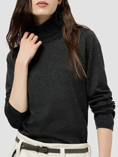Brunello Cucinelli Women's Cashmere and Silk Lightweight Turtleneck Sweater - Anthracite | Thumbnail 5 Brunello Cucinelli Women's Cashmere and Silk Lightweight Turtleneck Sweater - Anthracite | Thumbnail 5