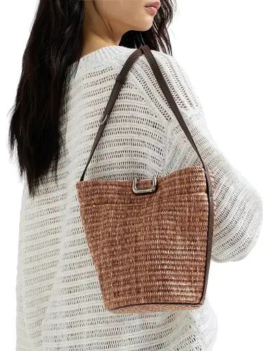 Brunello Cucinelli Women's Sartorial Bucket Bag in Techno Cotton Raffia - Light Brown | Thumbnail 2 Brunello Cucinelli Women's Sartorial Bucket Bag in Techno Cotton Raffia - Light Brown | Thumbnail 2