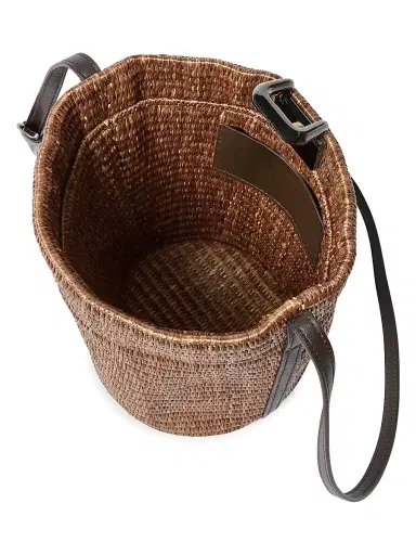 Brunello Cucinelli Women's Sartorial Bucket Bag in Techno Cotton Raffia - Light Brown | Thumbnail 5 Brunello Cucinelli Women's Sartorial Bucket Bag in Techno Cotton Raffia - Light Brown | Thumbnail 5