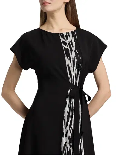 Misook Women's Abstract Print Tie-Waist Midi-Dress - Black New Ivory - Size XXL | Thumbnail 6 Misook Women's Abstract Print Tie-Waist Midi-Dress - Black New Ivory - Size XXL | Thumbnail 6