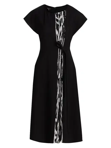 Misook Women's Abstract Print Tie-Waist Midi-Dress - Black New Ivory - Size XXL | Thumbnail 1 Misook Women's Abstract Print Tie-Waist Midi-Dress - Black New Ivory - Size XXL | Thumbnail 1