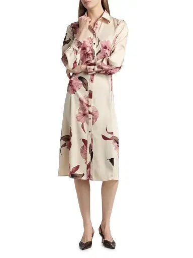 Misook Women's Floral Crepe De Chine Midi-Shirtdress | Thumbnail 2 Misook Women's Floral Crepe De Chine Midi-Shirtdress | Thumbnail 2