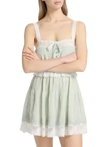 LoveShackFancy Women's Hadlee Eyelet Cotton A-Line Minidress - Eau De Nil | Thumbnail 3 LoveShackFancy Women's Hadlee Eyelet Cotton A-Line Minidress - Eau De Nil | Thumbnail 3