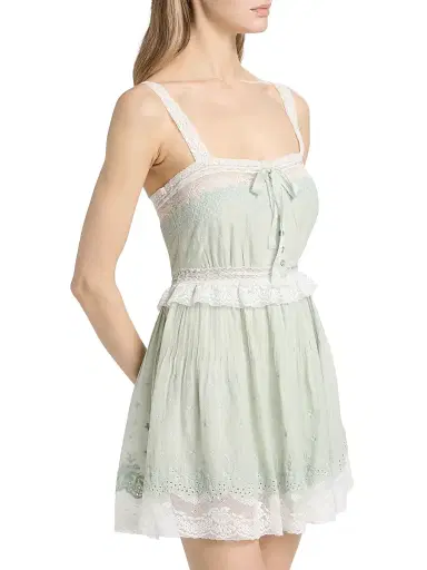 LoveShackFancy Women's Hadlee Eyelet Cotton A-Line Minidress - Eau De Nil | Thumbnail 4 LoveShackFancy Women's Hadlee Eyelet Cotton A-Line Minidress - Eau De Nil | Thumbnail 4