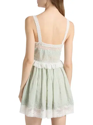 LoveShackFancy Women's Hadlee Eyelet Cotton A-Line Minidress - Eau De Nil | Thumbnail 5 LoveShackFancy Women's Hadlee Eyelet Cotton A-Line Minidress - Eau De Nil | Thumbnail 5