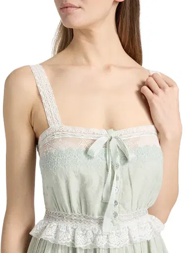 LoveShackFancy Women's Hadlee Eyelet Cotton A-Line Minidress - Eau De Nil | Thumbnail 6 LoveShackFancy Women's Hadlee Eyelet Cotton A-Line Minidress - Eau De Nil | Thumbnail 6