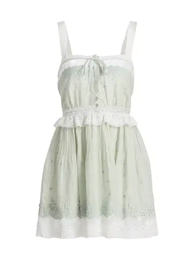 LoveShackFancy Women's Hadlee Eyelet Cotton A-Line Minidress - Eau De Nil | Thumbnail 1 LoveShackFancy Women's Hadlee Eyelet Cotton A-Line Minidress - Eau De Nil | Thumbnail 1