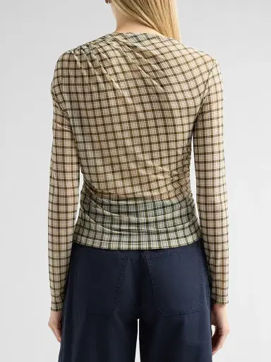 Veronica Beard Women's Nuvina Checked Draped Top - Loden Multi | Thumbnail 3 Veronica Beard Women's Nuvina Checked Draped Top - Loden Multi | Thumbnail 3
