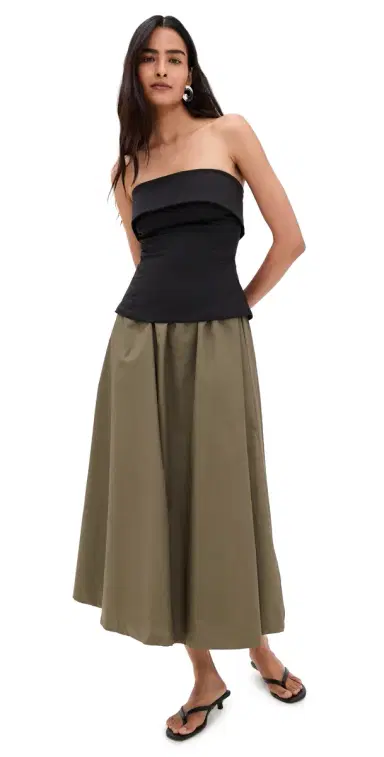 En Saison Arden Mixed Media Dress Black Olive L | Thumbnail 1 En Saison Arden Mixed Media Dress Black Olive L | Thumbnail 1