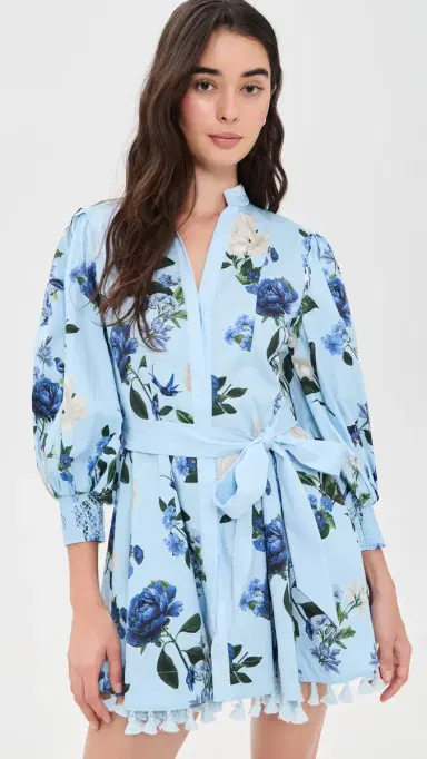 Alice + Olivia Lucy Mini Shirt Dress with Tie Belt Fly Away 2 | Thumbnail 2 Alice + Olivia Lucy Mini Shirt Dress with Tie Belt Fly Away 2 | Thumbnail 2