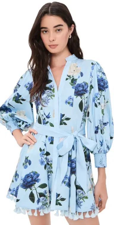 Alice + Olivia Lucy Mini Shirt Dress with Tie Belt Fly Away 2 | Thumbnail 1 Alice + Olivia Lucy Mini Shirt Dress with Tie Belt Fly Away 2 | Thumbnail 1