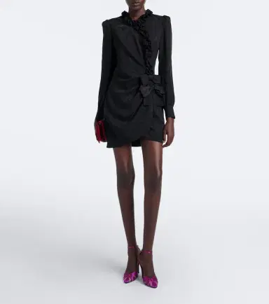 Alessandra Rich Bow-detail ruffled silk moiré minidress | Thumbnail 2 Alessandra Rich Bow-detail ruffled silk moiré minidress | Thumbnail 2