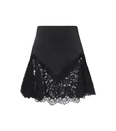 Stella McCartney Asymmetric lace-trimmed satin miniskirt | Thumbnail 1 Stella McCartney Asymmetric lace-trimmed satin miniskirt | Thumbnail 1