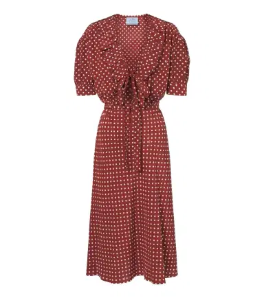 Prada Polka-dot ruffled silk midi dress | Thumbnail 1 Prada Polka-dot ruffled silk midi dress | Thumbnail 1