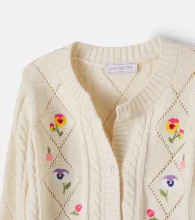 Monnalisa Floral cotton and wool cardigan | Thumbnail 2 Monnalisa Floral cotton and wool cardigan | Thumbnail 2