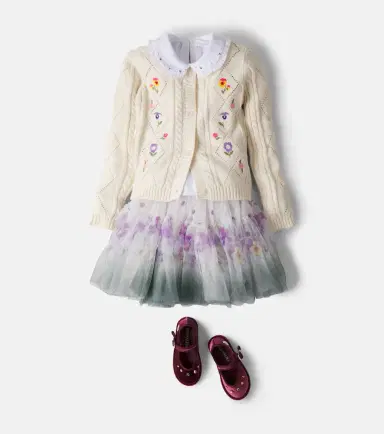 Monnalisa Floral cotton and wool cardigan | Thumbnail 4 Monnalisa Floral cotton and wool cardigan | Thumbnail 4