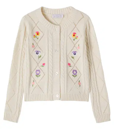 Monnalisa Floral cotton and wool cardigan | Thumbnail 1 Monnalisa Floral cotton and wool cardigan | Thumbnail 1