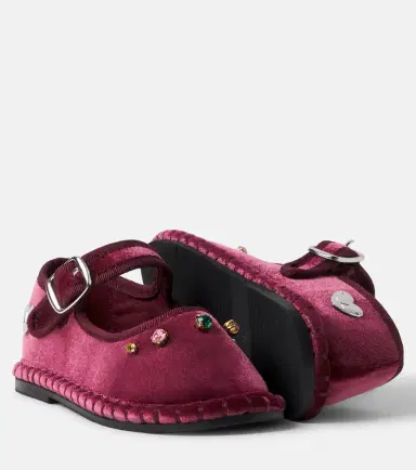 Monnalisa Embellished velvet ballet flats | Thumbnail 3 Monnalisa Embellished velvet ballet flats | Thumbnail 3