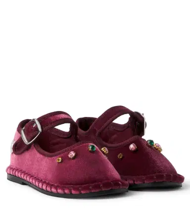 Monnalisa Embellished velvet ballet flats | Thumbnail 1 Monnalisa Embellished velvet ballet flats | Thumbnail 1