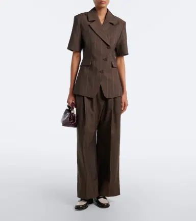Ganni Striped pleated wool wide-leg pants | Thumbnail 6 Ganni Striped pleated wool wide-leg pants | Thumbnail 6