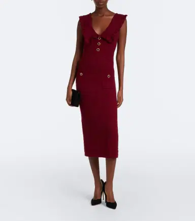 Alessandra Rich Ruffled knitted pointelle midi dress | Thumbnail 3 Alessandra Rich Ruffled knitted pointelle midi dress | Thumbnail 3