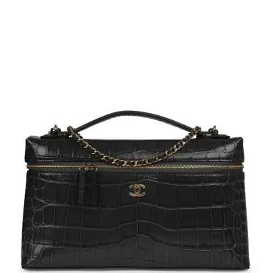 Chanel Chanel Large Top Handle Long Vanity Case Grey Croc Embossed Calfskin Gold Hardware | Thumbnail 1 Chanel Chanel Large Top Handle Long Vanity Case Grey Croc Embossed Calfskin Gold Hardware | Thumbnail 1