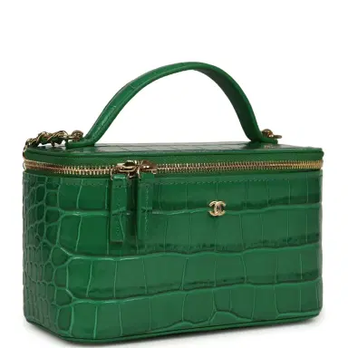 Chanel Chanel Small Top Handle Long Vanity Case Green Croc Embossed Calfskin Gold Hardware | Thumbnail 2 Chanel Chanel Small Top Handle Long Vanity Case Green Croc Embossed Calfskin Gold Hardware | Thumbnail 2