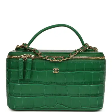 Chanel Chanel Small Top Handle Long Vanity Case Green Croc Embossed Calfskin Gold Hardware | Thumbnail 1 Chanel Chanel Small Top Handle Long Vanity Case Green Croc Embossed Calfskin Gold Hardware | Thumbnail 1