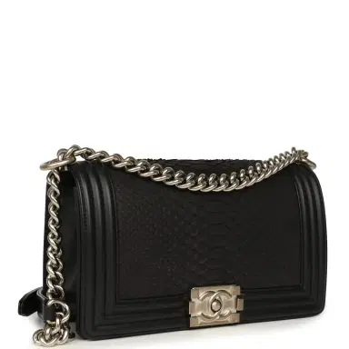 Chanel Pre-owned Chanel Boy Bag Black Python, Calfskin Matte Silver Hardware | Thumbnail 2 Chanel Pre-owned Chanel Boy Bag Black Python, Calfskin Matte Silver Hardware | Thumbnail 2