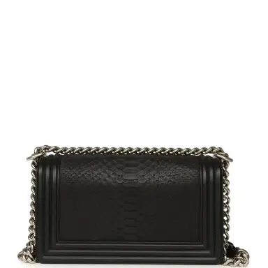Chanel Pre-owned Chanel Boy Bag Black Python, Calfskin Matte Silver Hardware | Thumbnail 4 Chanel Pre-owned Chanel Boy Bag Black Python, Calfskin Matte Silver Hardware | Thumbnail 4