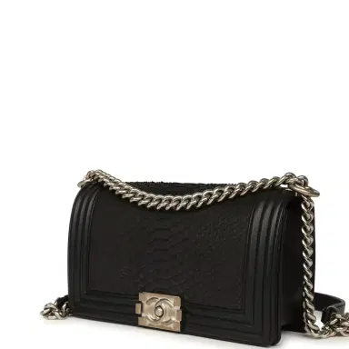 Chanel Pre-owned Chanel Boy Bag Black Python, Calfskin Matte Silver Hardware | Thumbnail 5 Chanel Pre-owned Chanel Boy Bag Black Python, Calfskin Matte Silver Hardware | Thumbnail 5
