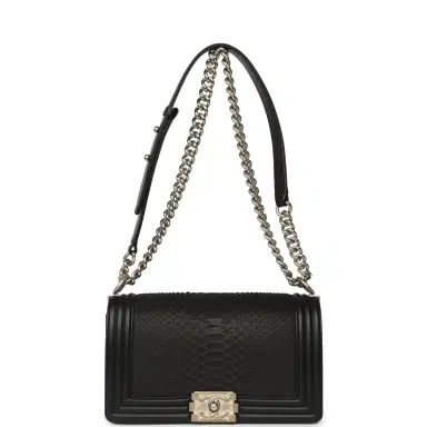 Chanel Pre-owned Chanel Boy Bag Black Python, Calfskin Matte Silver Hardware | Thumbnail 7 Chanel Pre-owned Chanel Boy Bag Black Python, Calfskin Matte Silver Hardware | Thumbnail 7