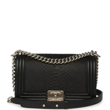 Chanel Pre-owned Chanel Boy Bag Black Python, Calfskin Matte Silver Hardware | Thumbnail 1 Chanel Pre-owned Chanel Boy Bag Black Python, Calfskin Matte Silver Hardware | Thumbnail 1