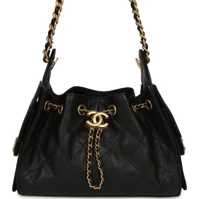 Pre-owned Chanel Mini 25 Hobo Bag Black Caviar Antique Gold Hardware Pre-owned Chanel Mini 25 Hobo Bag Black Caviar Antique Gold Hardware