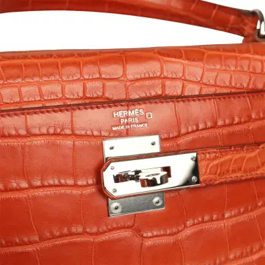 HERMÈS Pre-owned Hermes Kelly Retourne 32 Sanguine Matte Alligator Palladium Hardware | Thumbnail 7 HERMÈS Pre-owned Hermes Kelly Retourne 32 Sanguine Matte Alligator Palladium Hardware | Thumbnail 7