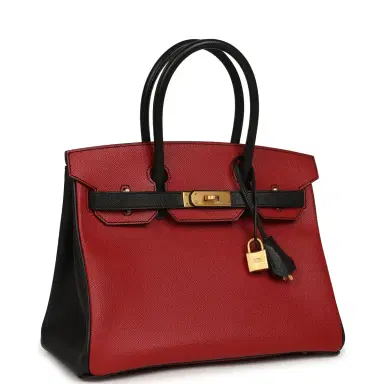 HERMÈS Pre-owned Hermes Special Order (HSS) Birkin 30 Rouge Vif, Black Epsom Brushed Gold Hardware | Thumbnail 2 HERMÈS Pre-owned Hermes Special Order (HSS) Birkin 30 Rouge Vif, Black Epsom Brushed Gold Hardware | Thumbnail 2